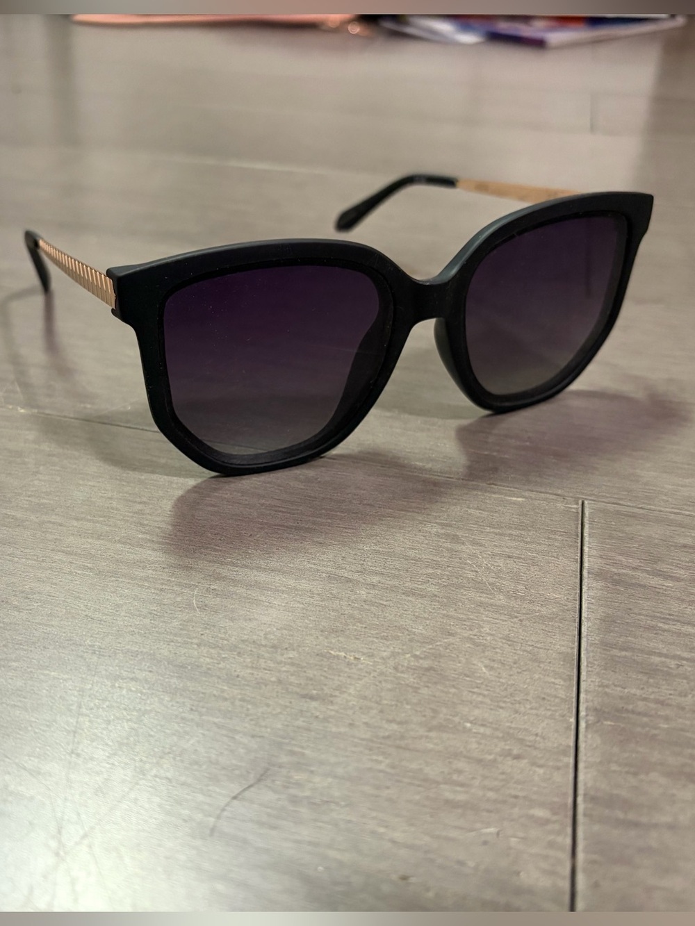 Quay Australia Black Frame Sunglasses with Purple Gradient Lenses